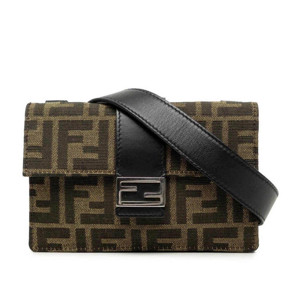 Fendi Zucca Marspio Baguette Crossbody Bag Brown Black Canvas Leather